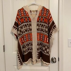 EUC Live and Let Live women’s multicolor‎ patterned hooded sweater poncho medium